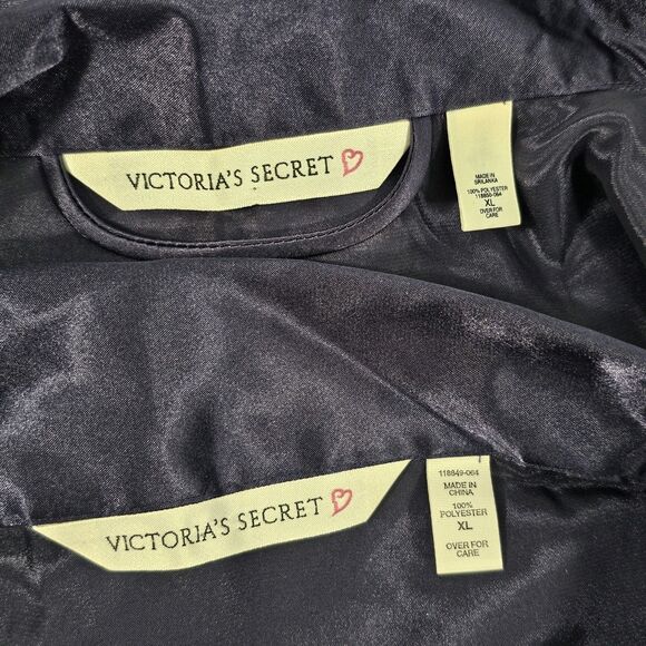 Vintage 90s Victoria’s Secret Satin Robe & Pajama Top Set Size XL Blue & Gold - Picture 3 of 7